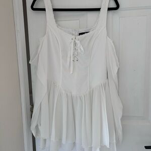 Dolls Kill White Lace-Up Chiffon Peasant Camisole